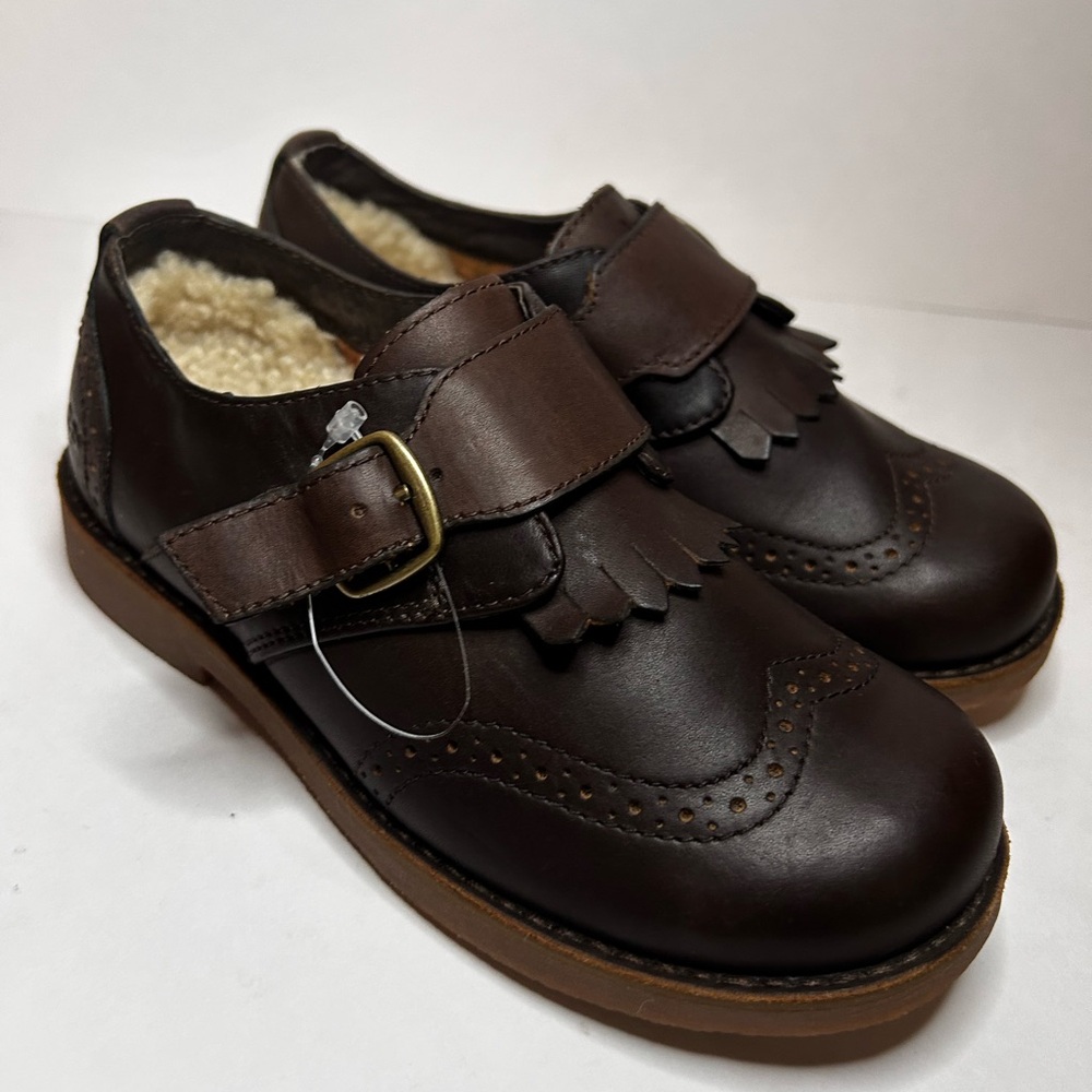 UGG Kids Dark Brown Leather Buckle Dress Shoes with Fringe